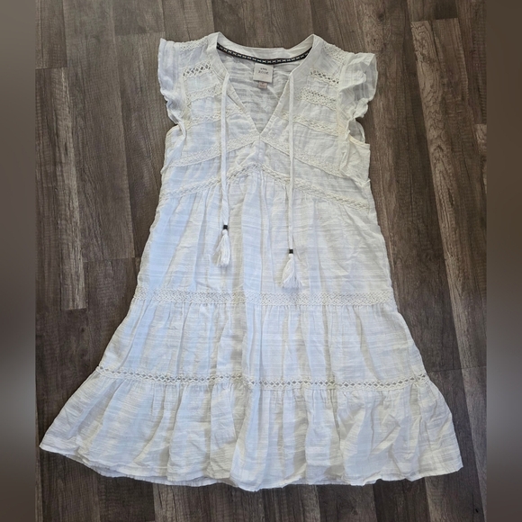 Knox Rose White Boho Cotton Dress Flutter Eyelet Cutouts Festival Beach Y2k M - Picture 2 of 11